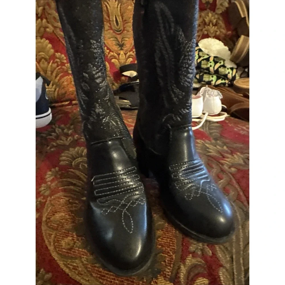 Little Girls Black Western Dress Boots Size 9.5 / 26 Eu Beautiful